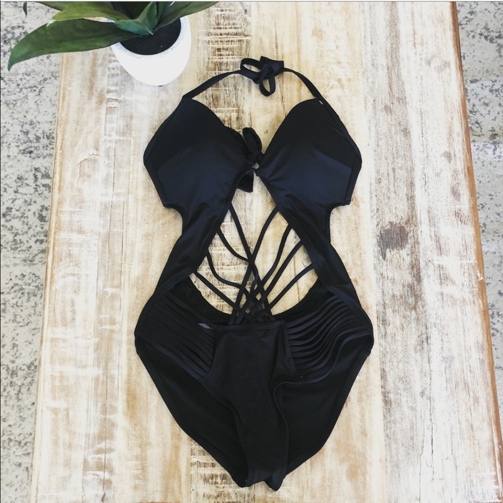 Sexy Black Strappy Kenneth Cole One Piece Swimsuit
